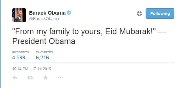 تصویر توئیت تبریک عید فطر باراک اوباما
